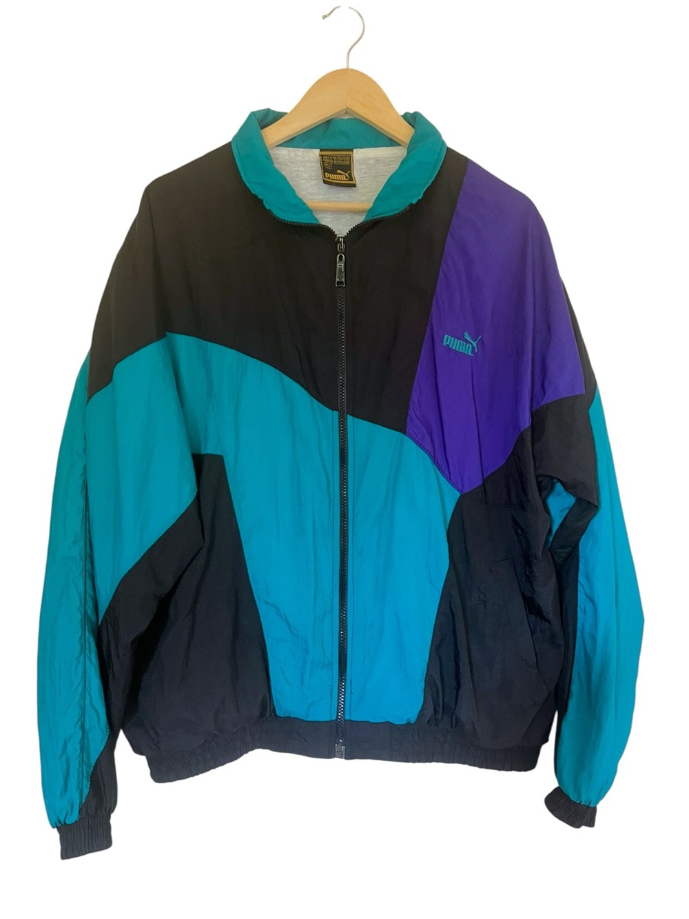 Vintage Puma Colorblock Windbreaker XL 90s Teal Purple Black - Picture 2 of 15